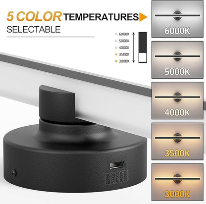 Modern Black Vanity Light, 23.62 inch 5 Colors Wall Sconce Dimmable, LED Bathroom Light Fixtures for Mirror