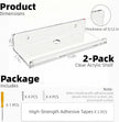 Acrylic Floating Shelves, Adhesive Wall Mount Command Shelves for Bathroom, Kitchen, Dorm - Renter-Friendly Easy Install Wall Shelves for Home Decor and Organization (Fully Clear-2 Pack)