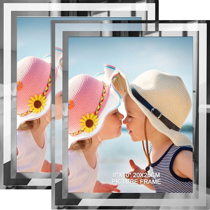 IZIDDO 8x10 Picture Frames Set of 2, Sliver Photo Frame for Tabletop, Glass Picture Frame, Horizontally or Vertically