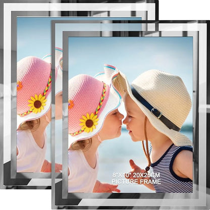 IZIDDO 8x10 Picture Frames Set of 2, Sliver Photo Frame for Tabletop, Glass Picture Frame, Horizontally or Vertically