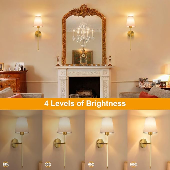 Battery Operated Wall Sconce, Gold Rechargeable Wall Lights with 10000mAh Dimmable Bulbs and 3 Dynamic Modes, 12 Colors Wireless Wall Lamps with Remote for Bedroom Living Room Hallway Decor, 2 Pack
