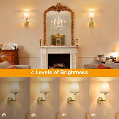 Battery Operated Wall Sconce, Gold Rechargeable Wall Lights with 10000mAh Dimmable Bulbs and 3 Dynamic Modes, 12 Colors Wireless Wall Lamps with Remote for Bedroom Living Room Hallway Decor, 2 Pack