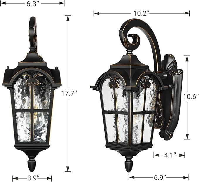 DEWENWILS Outdoor Wall Light Fixtures, Black Roman 17.7