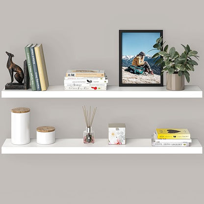 Ballucci Floating Shelves for Wall, 48" Wood Wall Shelf Set of 2, with Invisible Brackets for Bathroom, Living Room, Bedroom, Kitchen, Nursery, 8" Deep, White