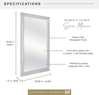MCS Ezra 28.66x49.66 Large Wall Mirror, Gray Woodgrain & Beveled Mirror, Vertical & Horizontal Wall Hanging Mirror for Bathroom, Bedroom & Livingroom