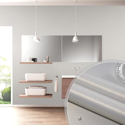 wishFIRE Grey Peel and Stick Wallpaper 15.7"×236" Metallic Textured Contact Paper Modern Waterproof Wallpapers Removable Self Adhesive Vinyl DIY Decor Wall Paper for Bedroom Kitchen Cabinets Fridge