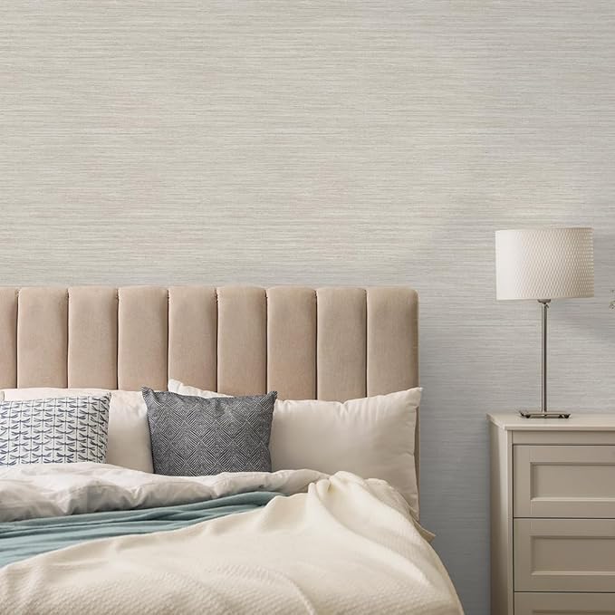 Tempaper Textured Beige Horizontal Faux Grasscloth Removable Peel and Stick Wallpaper, 20.5 in X 16.5 ft, Made in The USA