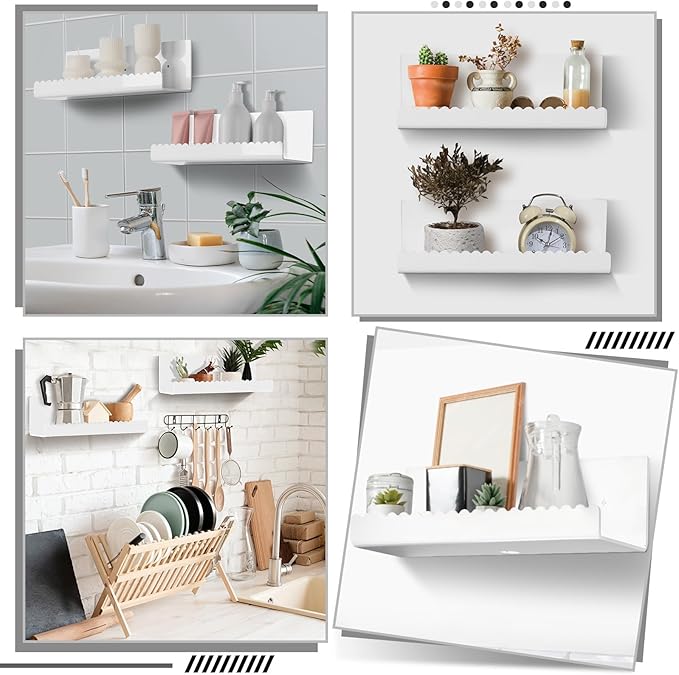 2 Pack Acrylic Wall Floating Shelves, White Adhesive Organizer, 11.8“ Acrylic Floating Bookshelves, Wall Display Shelve for Bedroom, Gaming Room, Living Room, Bathroom, Office