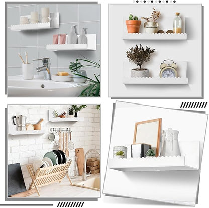 2 Pack Acrylic Wall Floating Shelves, White Adhesive Organizer, 11.8“ Acrylic Floating Bookshelves, Wall Display Shelve for Bedroom, Gaming Room, Living Room, Bathroom, Office