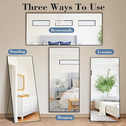 DUMOS Full Length Mirror with Stand, 68"x26" Floor Mirror with Aluminum Alloy Frame for Bedroom, Standing Full Body Mirror with Shatter-proorf Nano Glass for Wall, Living Room, Cloakroom, Black