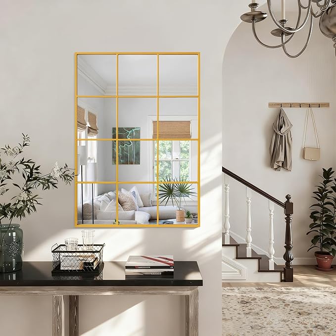 Rectangle Wall Mirror, Gold Metal Framed Mirror Golden Wall Mounted Decorative Mirrors for Living Room Bedroom Entryway 18x26 Inch Decor
