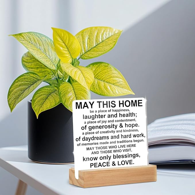 House Warming Decoration Gifts Acrylic Sign, May This Home Acrylic Sign Desk Accessories Decor, Clear Desk Decorative Sign for Dorm Room Home Bedroom Decor，Housewarming Gifts for Women, Man, New House