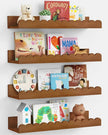 Walnut Nursery Book Shelves Wall Set of 4, Dark Wood Scalloped Floating Bookshelf for Wall, Cloud Wooden Hanging Shelving Unit for Kids Bedroom Baby Child Toddler Room Kitchen (Walnut Brown)