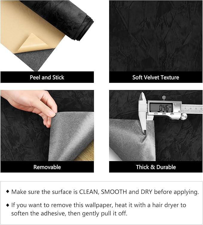 LACHEERY Velvet Wallpaper Black Velvet Peel and Stick Wallpaper 15.8