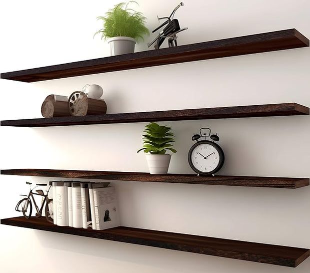 PHPH 48 Inch Wood Floating Shelves for Wall, Wooden Wall Shelves for Bedroom, Set of 4 Brown