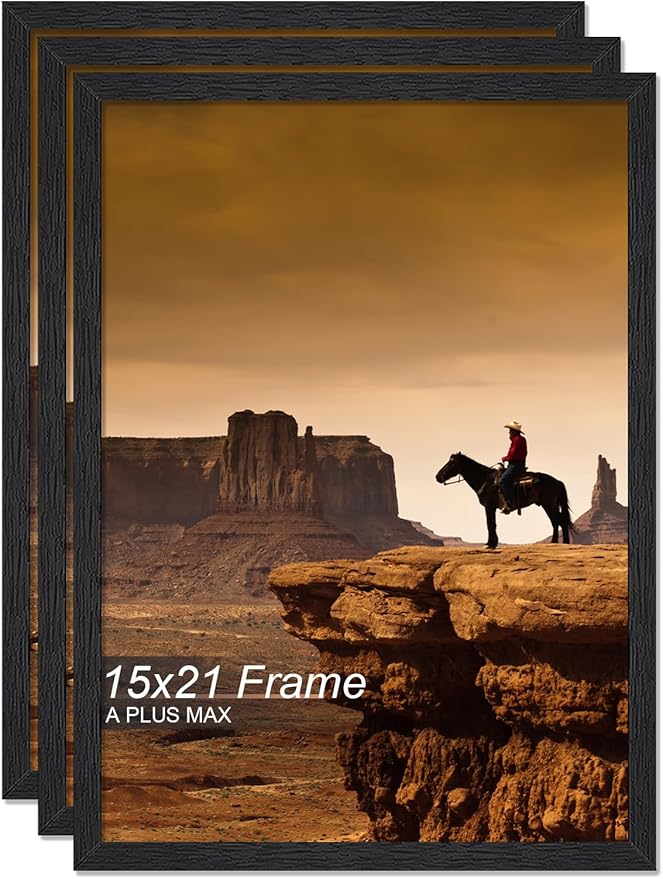 A PLUS MAX 15x21 Picture Frame Set of 3, Black Engineered Wood Frame for 15 x 21 Inch Picture Poster Photo, Light Weight 15 by 21 Frame with Wood-grain for Wall - 3 Pack/Black/15 x21