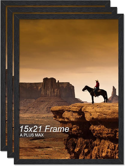 A PLUS MAX 15x21 Picture Frame Set of 3, Black Engineered Wood Frame for 15 x 21 Inch Picture Poster Photo, Light Weight 15 by 21 Frame with Wood-grain for Wall - 3 Pack/Black/15 x21