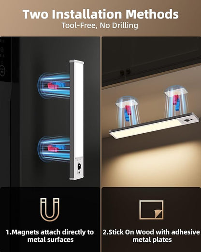 EZVALO Under Cabinet Lighting with Charging Station, Rechargeable Motion Sensor Light Indoor, Dimmable Closet Lights Wireless, 3000K, Motion Activated Under Counter Lights for Kitchen,Pantry(3 Pcs)