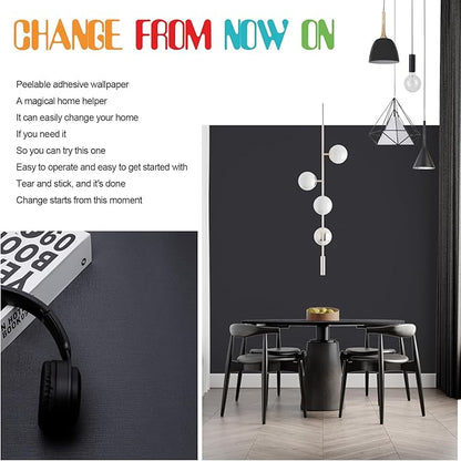 Amiya Black Peel and Stick Wallpaper Solid Color Textured Grey Contact Paper Self Adhesive Wallpaper Matte Removable Wall Paper Decorative Walls Decal Vinyl Roll A Set of15.7×1200"