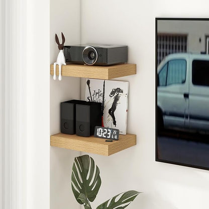 12 Inch Deep Floating Shelves | 16 Inch Oak Floating Shelves Set of 2 | 16W x 12D Rustic Shelves for Wall | Deep Wood Shelves for Living Room Bathroom Kitchen Bedroom