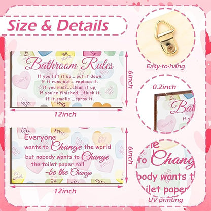 Jetec 2 Pieces Funny Bathroom Signs Bathroom Wall Decor Toilet Wall Accessories Farmhouse Toilet Rustic Wooden Signs, 12x6 Inch(Valentine's Day)