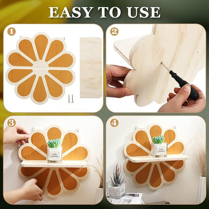Tatuo 2 Pieces Boho Wooden Flower Wall Shelves Bohemian Holders Hanging Shelf for Living Room Bathroom Bedroom Office Nursery Wall Decor
