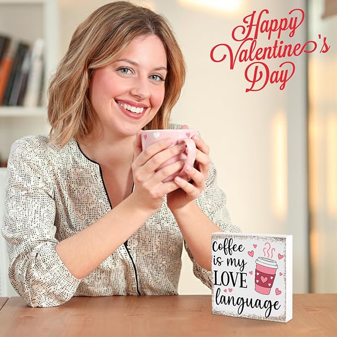 Coffee Bar Decor Sign, Coffee Station Decorations, Coffee Lover Gifts for Women Men, Home Kitchen Shop Corner Shelf Cafecito Table Signs, Love Language