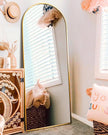 Arched Full Length Mirror, 18x58 in Gold, Wall or Floor Mounted, Bedroom Mirror