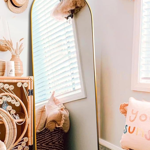 Arched Full Length Mirror, 18x58 in Gold, Wall or Floor Mounted, Bedroom Mirror