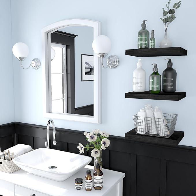 Small Floating Shelves for Wall - 12 x 9 Inch Black Shelves for Bedroom, Living Room, Bathroom, Kitchen, Office Decor Set of 3