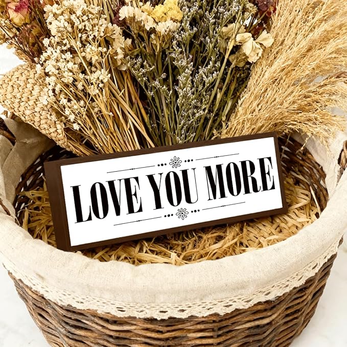 Love You More Sign, Romantic Decor Signs, Farmhouse Wooden Framed Sign, Rustic Home Decors, Master Bedroom Decoration for Couple, Living Room Decor, Gift for Husband Wife Boyfriend Girlfriend