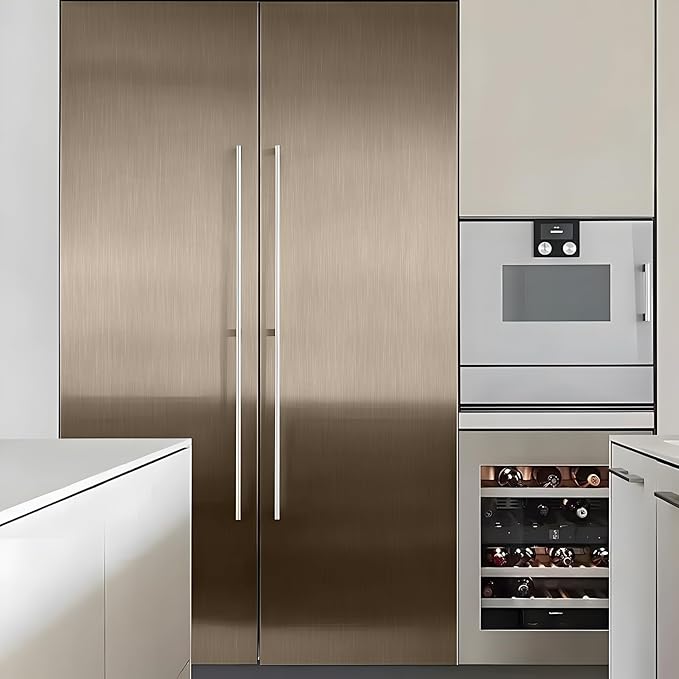 Stainless Steel Contact Paper 15.7"x 472" Thickened Gold Metallic Peel and Stick Wallpaper for Appliances Decorative Self Adhesive Stainless Steel Contact Paper for Fridge Kitchen Dishwasher Cabinets