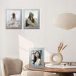 8.5x11 Glass Picture Frame Set of 2, Glitter Photo Frame for Tabletop or Wall Display, Spaekle 8.5 by 11 Silver Wedding Frame