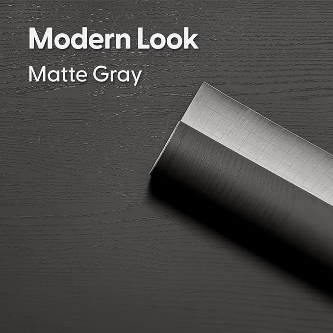 Gray Wood Grain Contact Paper, 17.3" x 118" Removable Peel and Stick Self Adhesive Matte Vinyl Wallpaper, Waterproof Decorative Film for Kitchen Cabinets Countertops