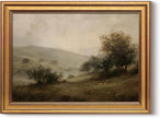HUARCEY Framed Canvas Wall Art Vintage Decor, Quiet Mountains Picture Decor, Rustic Vintage Neutral Canvas Paintings Retro Table Desk Pictures for Bedroom Living Room, 12x16Inch