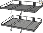 2 Pack Garage Wall Shelf, Garage Wall Mounted Shelving, Heavy Duty Floating Shelves With 4 Hooks, Loads 90 LBS Black Wall Shelves Mesh Storage Rack for Office, Basement, Wall Cabinet and Kitchen