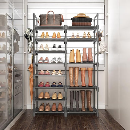 ROJASOP Shoe Rack, Shoe Storage Organizer for Closet Entryway Garage Bedroom, 8 Tier Tall Metal Shoe Shelf for 26-32 Pairs Boots & Shoes, Adjustable Shoe Stand for Small Space