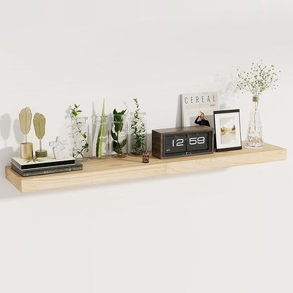 fuqing Natural Wood Floating Shelves - 48 Inch Wide x 9.3 Inch Deep x 1.6 Inch Thick Wood Wall Shelves Set of 1 - Natural Wooden Shelves for Room Decor & Storage