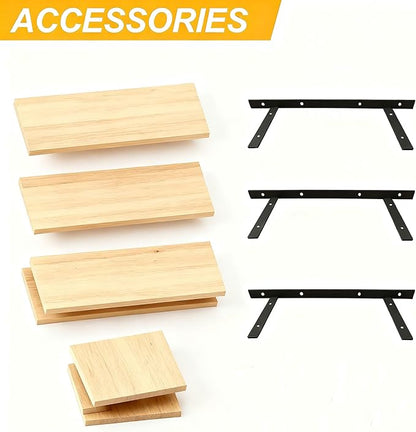 Wall Mounted Floating Shelf, c Long for Bedroom Living Room Kitchen Staircase Bathroom Above Toilet Wall Decoration Book Storage Room Recoration (3piece Set) Natural Wood Color