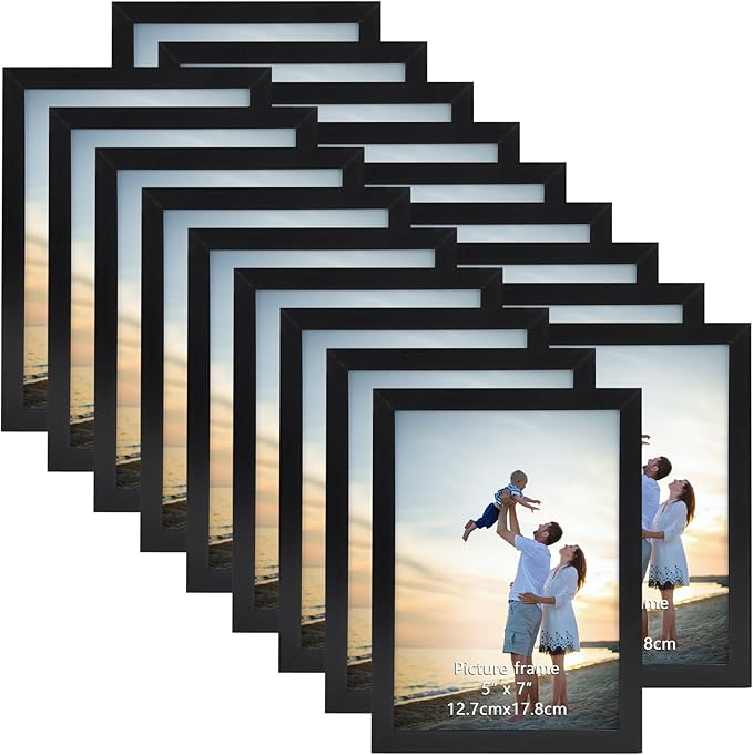 Hoikwo 18 Packs 5x7 Black Multi Plastic Picture Frames Set with Plastic Cover for Family Photos, Artwork, Light Weight Bulk 5 by 7 Frames Pack for Wall Hanging and Table, Stylish Picture Frames