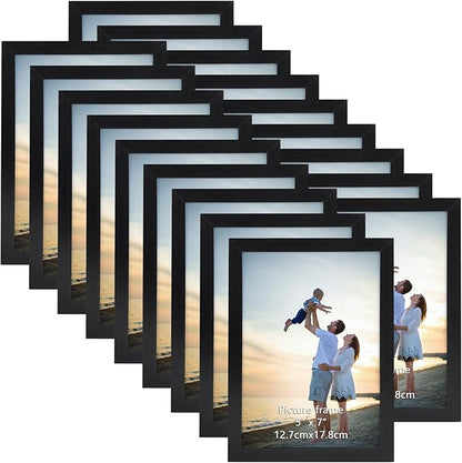 Hoikwo 18 Packs 5x7 Black Multi Plastic Picture Frames Set with Plastic Cover for Family Photos, Artwork, Light Weight Bulk 5 by 7 Frames Pack for Wall Hanging and Table, Stylish Picture Frames