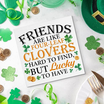 St. Patrick's Day Party Decor Sign - Friends Are Like Four-leaf Clovers Wooden Sign - Irish St Patricks Day Decorations for Home Party Table Desk Shelf 5x5 Inches