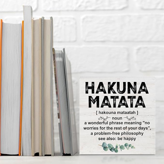 Motivational Gifts for Women Men, Inspirational Hakuna Matata Definition Wood Box Sign Desk Decor, Eucalyptus leaves Wooden Box Decorative Signs for Home Office Living Room Table Shelf Cubicle