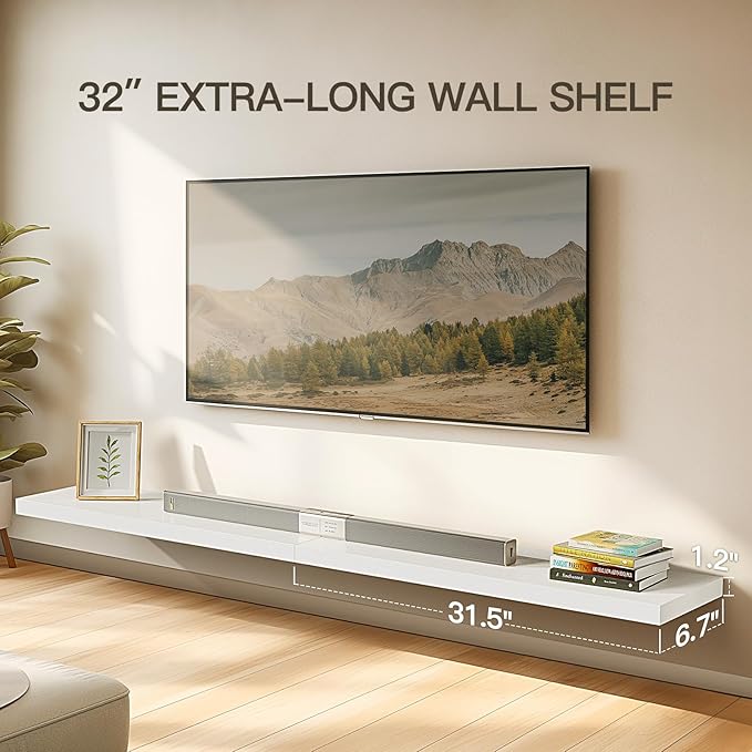 AMADA HOMEFURNISHING Floating Shelves Wall Mounted, 32 x 7 Inch Wall Shelves for Bathroom, Bedroom, Living Room, White Shelves Set of 2