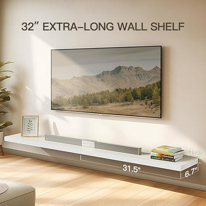 AMADA HOMEFURNISHING Floating Shelves Wall Mounted, 32 x 7 Inch Wall Shelves for Bathroom, Bedroom, Living Room, White Shelves Set of 2