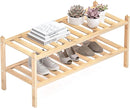 Shoe Rack, 2-Tier Bamboo Stackable Shelf Storage Organizer, Stand for Closet, Entryway, Hallway, Bathroom and Living Room（Natural）