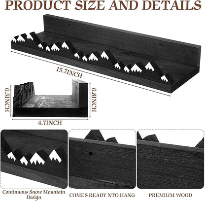 Wenqik 3 Pcs Snow Mountain Floating Shelves Wood Nursery Book Shelves Wall Mounted Rustic Floating Ledge for Kids Room(Dark Grey)