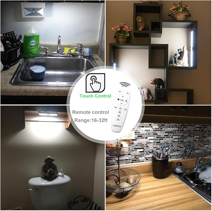 LDOPTO Battery Operated Lights with Remote Wireless Dimmable Under Cabinet Counter Lights for Kitchen LED Closet Lights with Timer for Kitchen Shelf Hallway Stairs,Multiple Colors 6 Pack