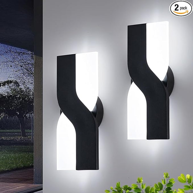 Modern LED Wall Sconce, Black Indoor Wall Light Fixtures Set of 2, 8W Acrylic Wall Mounted Lamp, 6000K Cold White Wall Sconces Lighting for Hallway, Bedroom, Stairway, Corridor, Bathroom