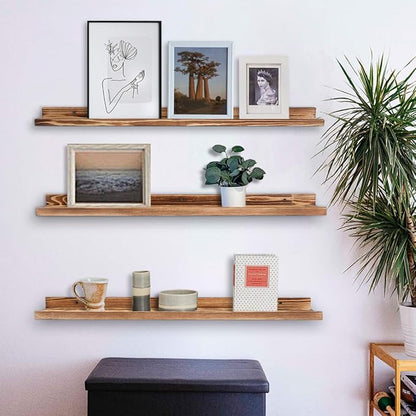 AZSKY Large Floating Shelves 36 Inch Wood Wall Mounted Set of 3 Floating Bookshelf Long Wooden Picture Ledge Shelf for Home Decoration